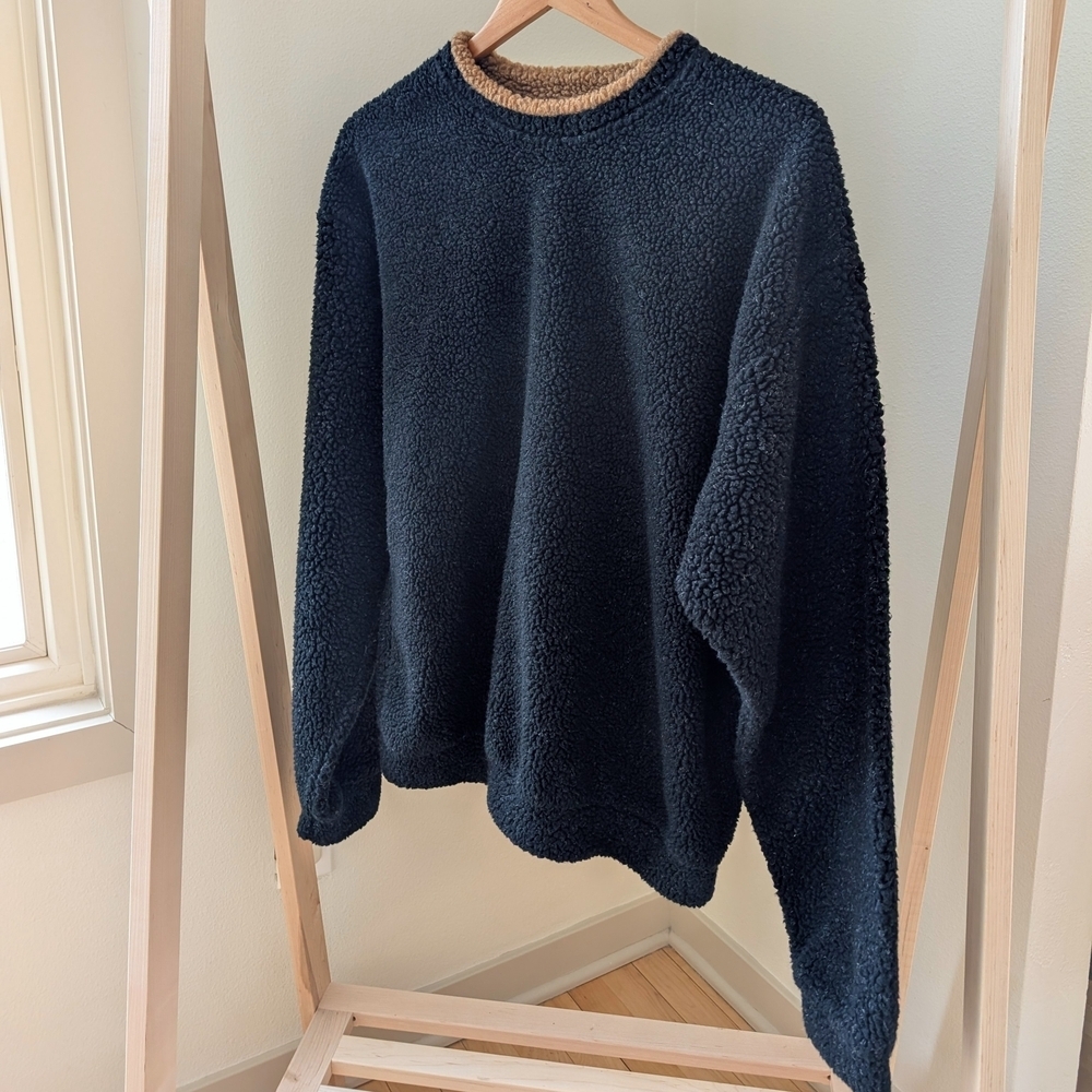 Vintage Heavyweight Fleece Mixed Trim Detailed Crewneck Sweater In Black/Brown - Picture 6 of 8
